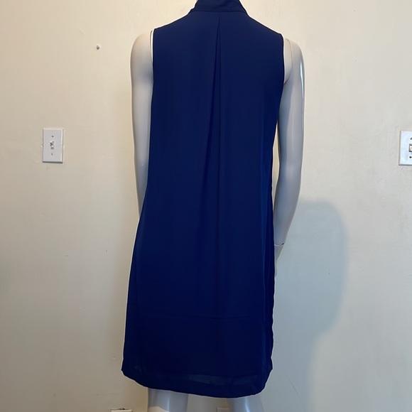 Blue Sleeveless Tie Neck Shift Dress, Size medium - Picture 3 of 5